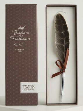 NIB Two’s Company Birds Of A Feather Feather Pen in Box Refillable 9"